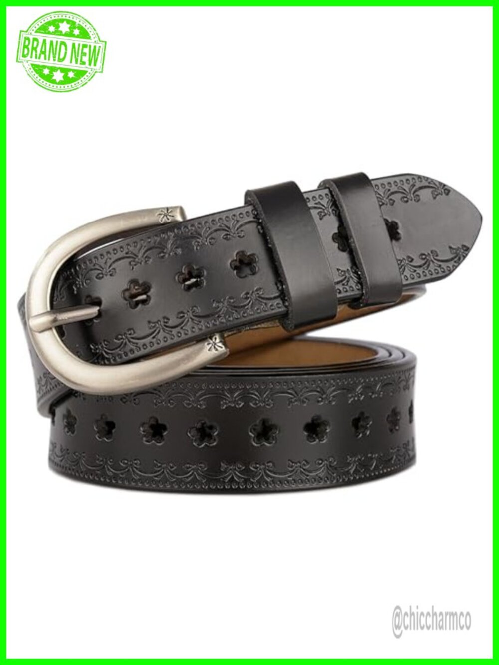 Women's Genuine Leather Western Belt Floral Engraved Adjustable Waist